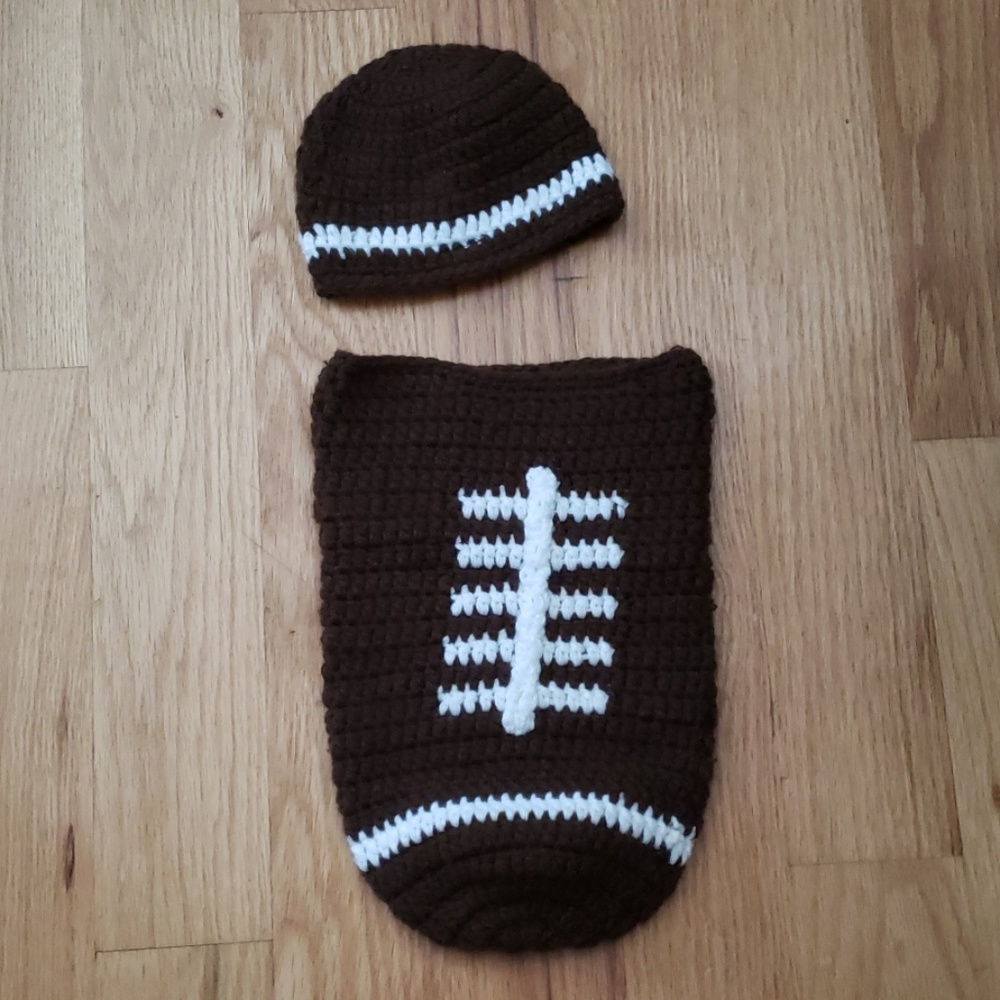 Crochet 2-Piece Football Hat and Cocoon Set 